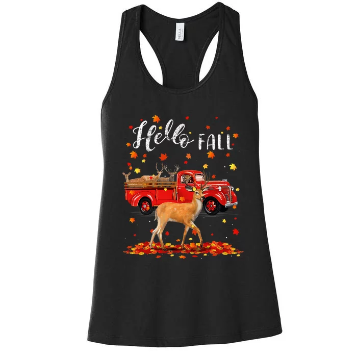 Maple Deer Leaf Fall Autumn Red Truck Gift Women's Racerback Tank