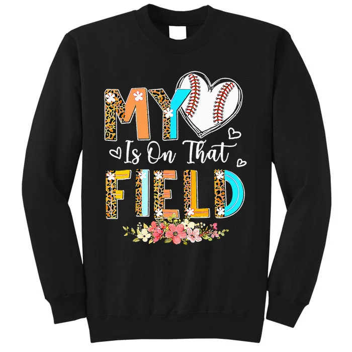 Mothers Day My Heart Is On That Field Leopard Baseball Mom Sweatshirt