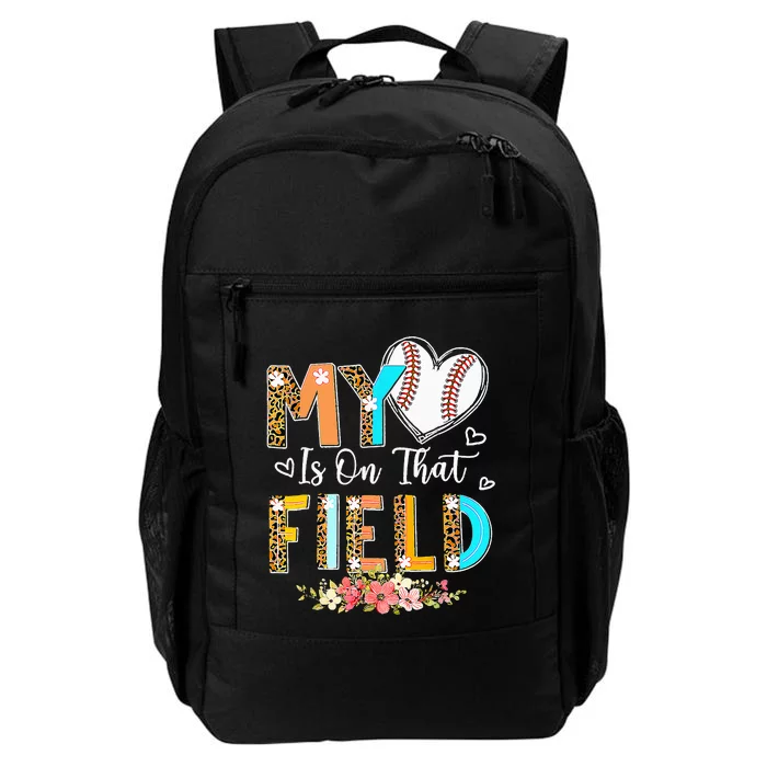 Mothers Day My Heart Is On That Field Leopard Baseball Mom Daily Commute Backpack