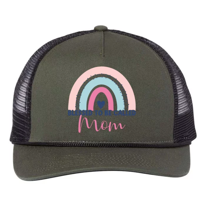 Mothers Day Mom Grandma Blessed To Be Called Mom Rainbow Gift Retro Rope Trucker Hat Cap