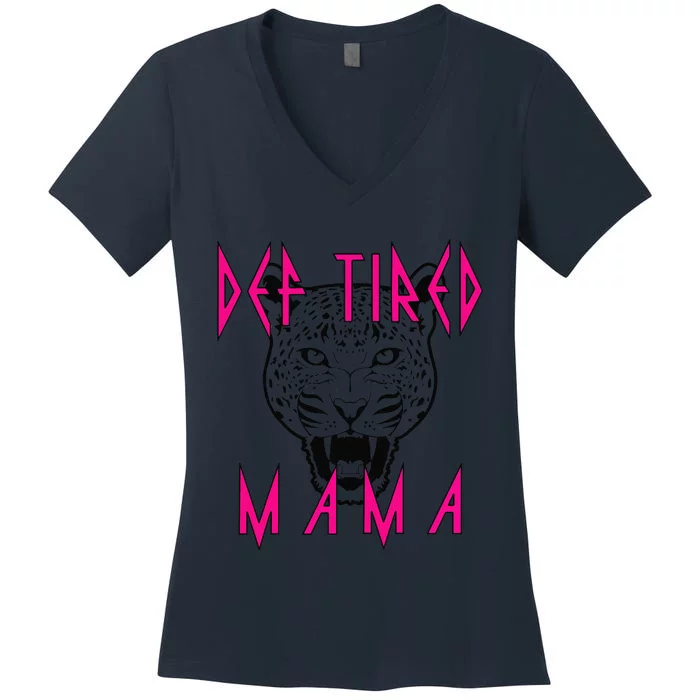 Mother's Day Mom Def Tired Mama Tiger Tired Coffee Vintage Women's V-Neck T-Shirt