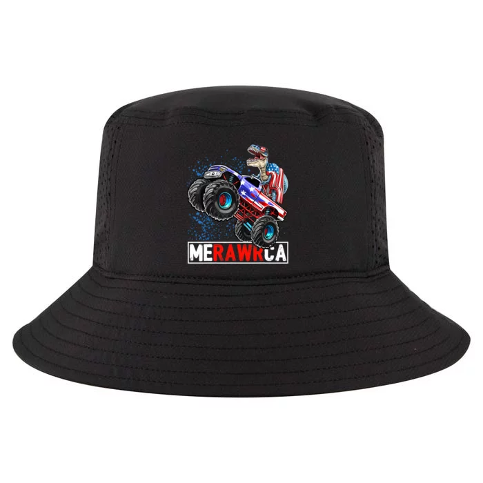 Merica Dinosaur Monster Truck 4th of July American Flag Boy Cool Comfort Performance Bucket Hat