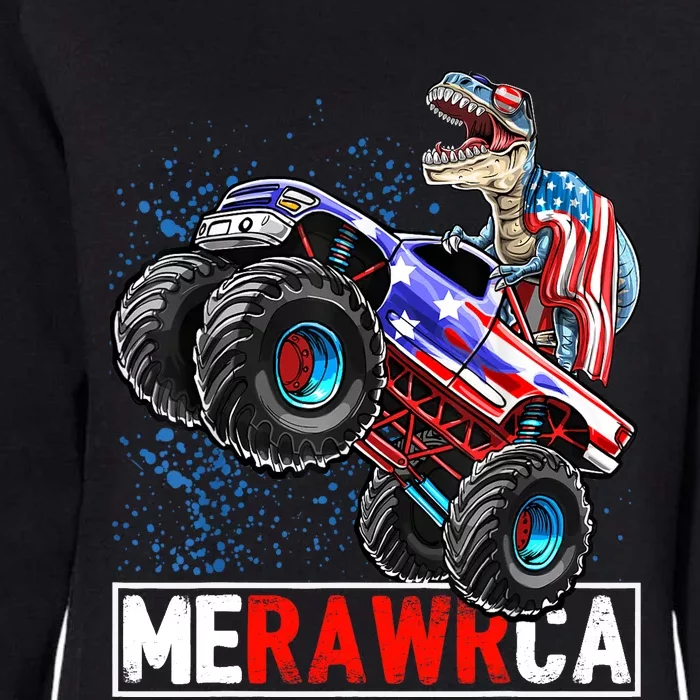 Merica Dinosaur Monster Truck 4th of July American Flag Boy Womens California Wash Sweatshirt