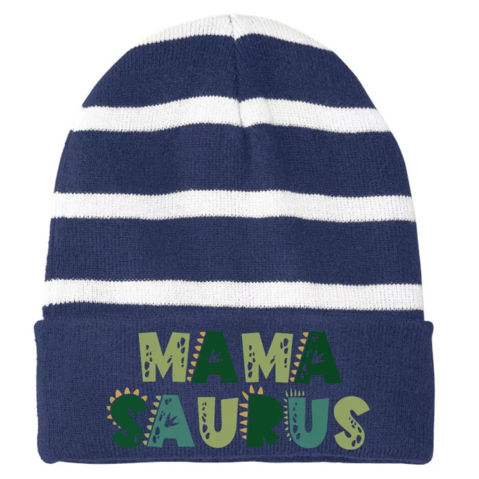 Mamasaurus Dadasaurus Matching Family Dinosaur Birthday Striped Beanie with Solid Band