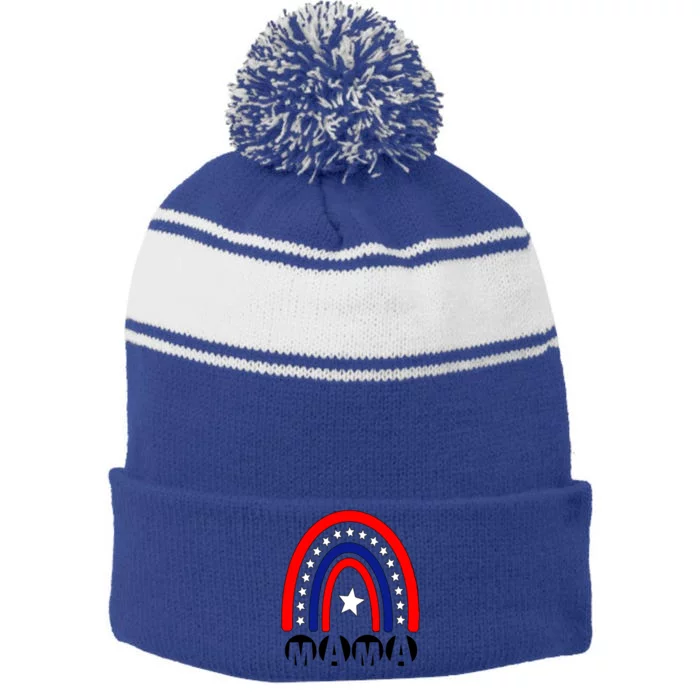 Mothers Days Mama Rainbow America 4th Of July Mother Day Gift Stripe Pom Pom Beanie