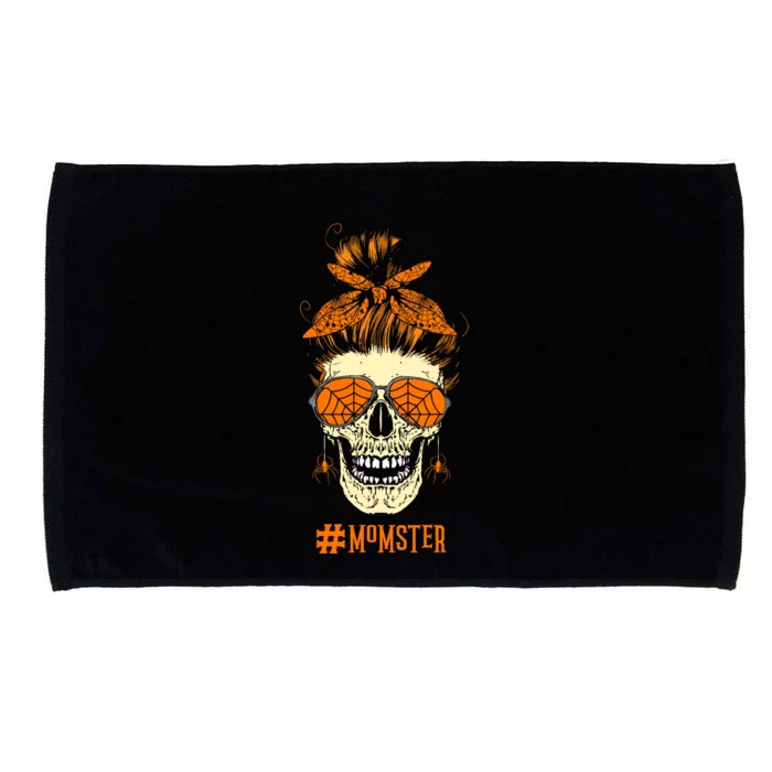 Momster Design Messy Bun Skull Halloween Mom Microfiber Hand Towel