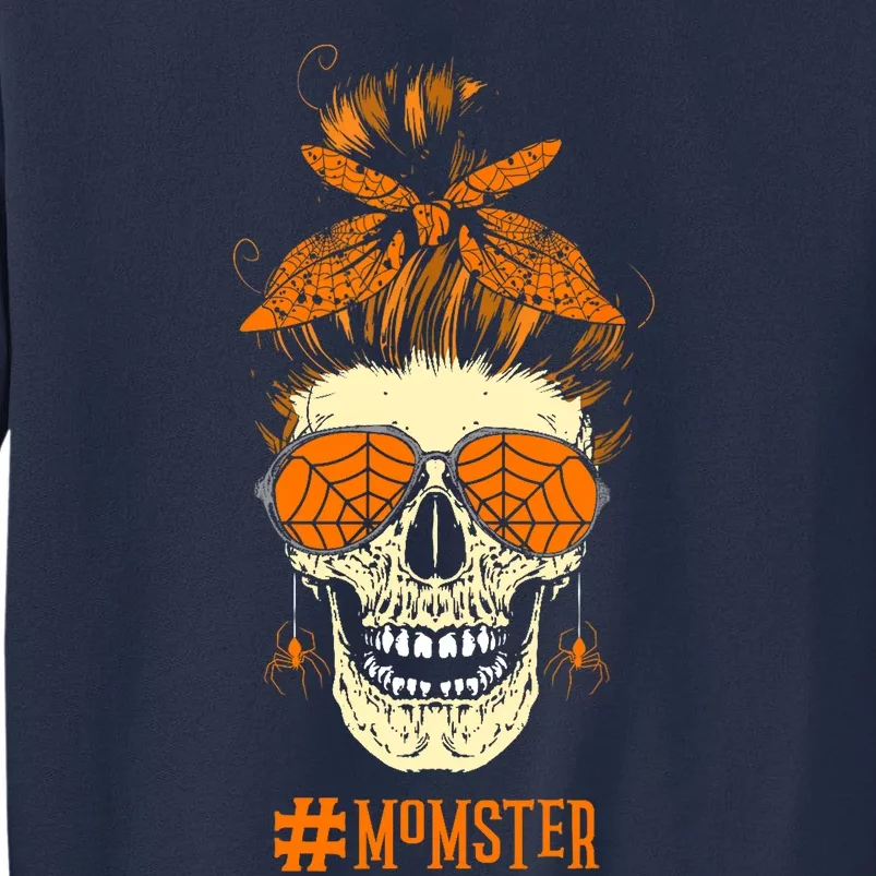 Momster Design Messy Bun Skull Halloween Mom Sweatshirt