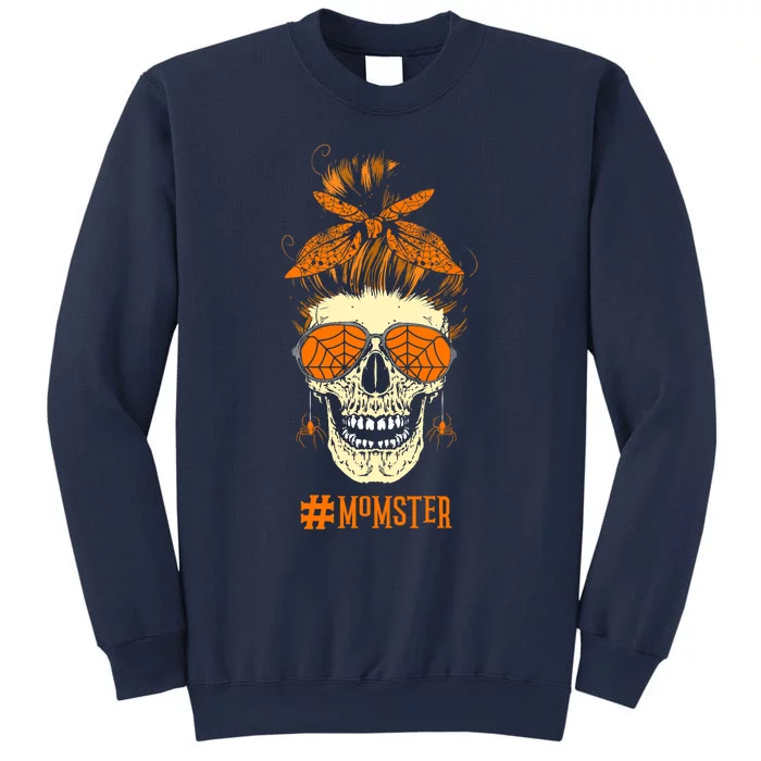 Momster Design Messy Bun Skull Halloween Mom Sweatshirt