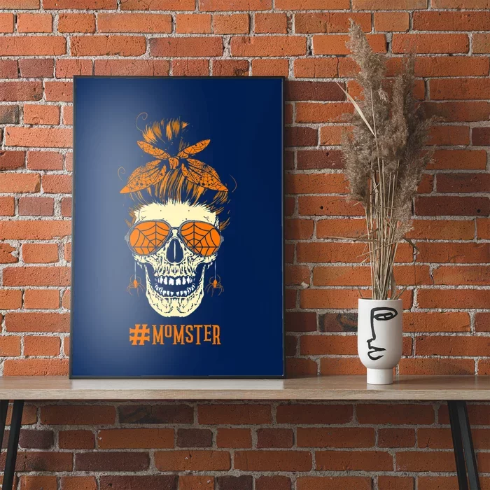 Momster Design Messy Bun Skull Halloween Mom Poster