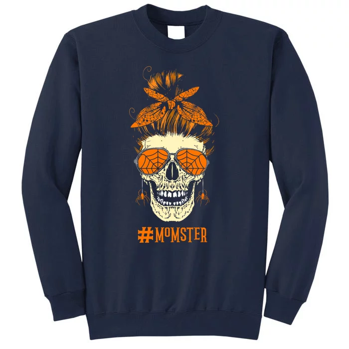 Momster Design Messy Bun Skull Halloween Mom Tall Sweatshirt