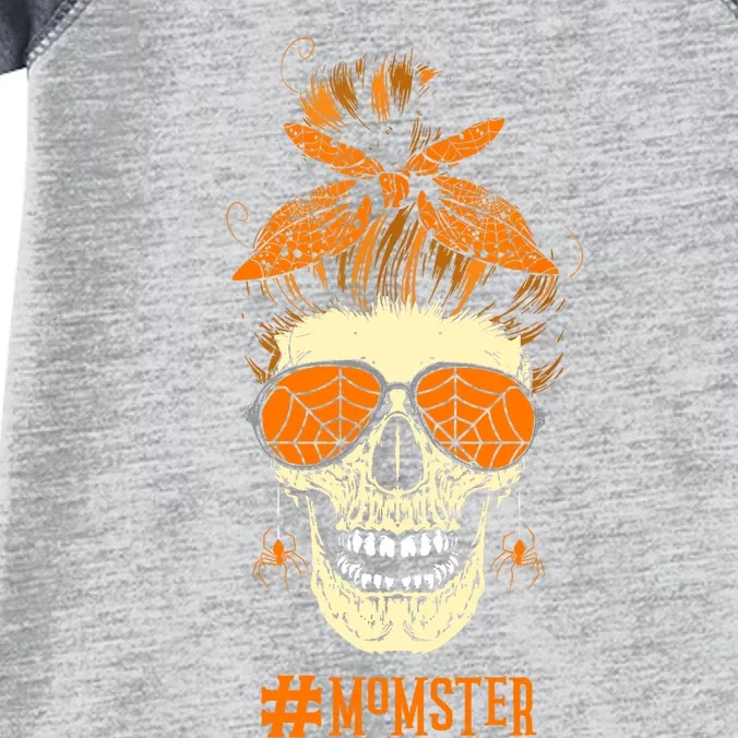 Momster Design Messy Bun Skull Halloween Mom Infant Baby Jersey Bodysuit