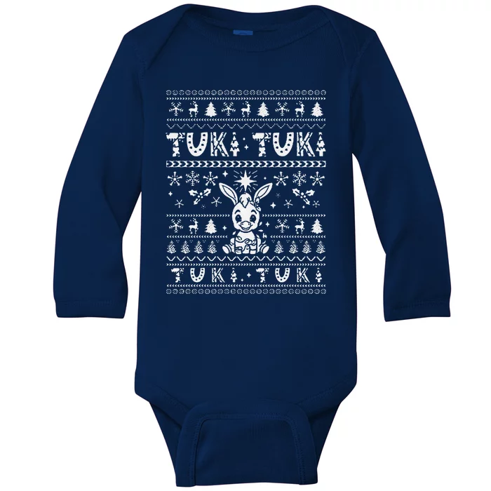 Mi Donkey Mexican Tuki Tuki Donkey Latino Xmas Feliz Navidad Baby Long Sleeve Bodysuit