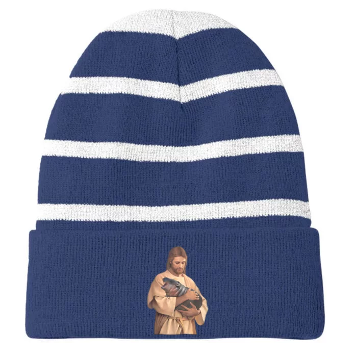 Moo Deng Striped Beanie with Solid Band