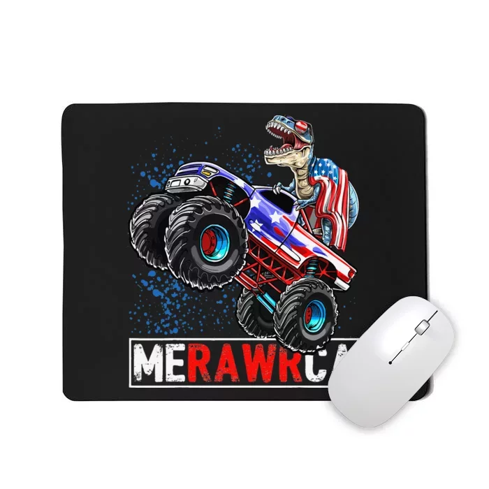 Merica Dinosaur Monster Truck 4th of July American Flag Mousepad