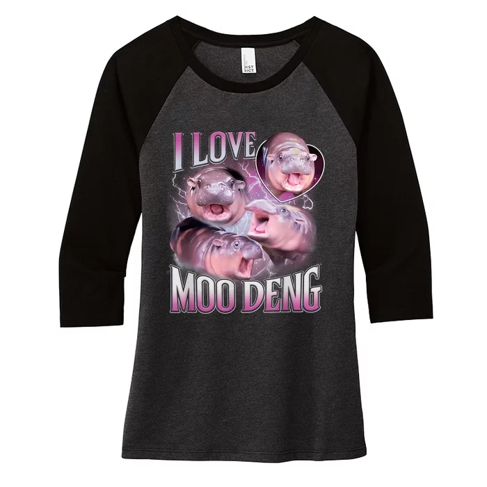 Moo Deng Women's Tri-Blend 3/4-Sleeve Raglan Shirt