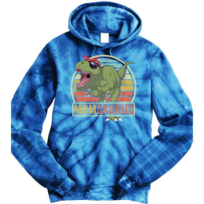 Momsaurus Dinosaur Mom Saurus Family Matching Great Gift Tie Dye Hoodie