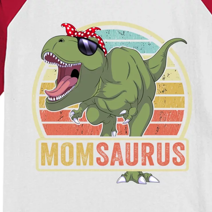 Momsaurus Dinosaur Mom Saurus Family Matching Great Gift Kids Colorblock Raglan Jersey