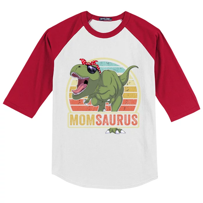 Momsaurus Dinosaur Mom Saurus Family Matching Great Gift Kids Colorblock Raglan Jersey