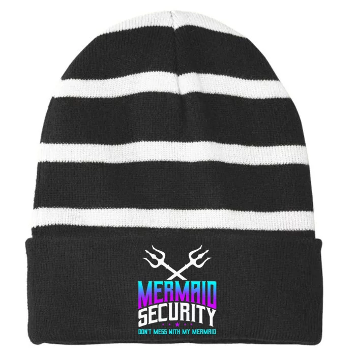 Mermaid Daddy Merdad Fathers Day Merman Dad Papa Merfolk Striped Beanie with Solid Band