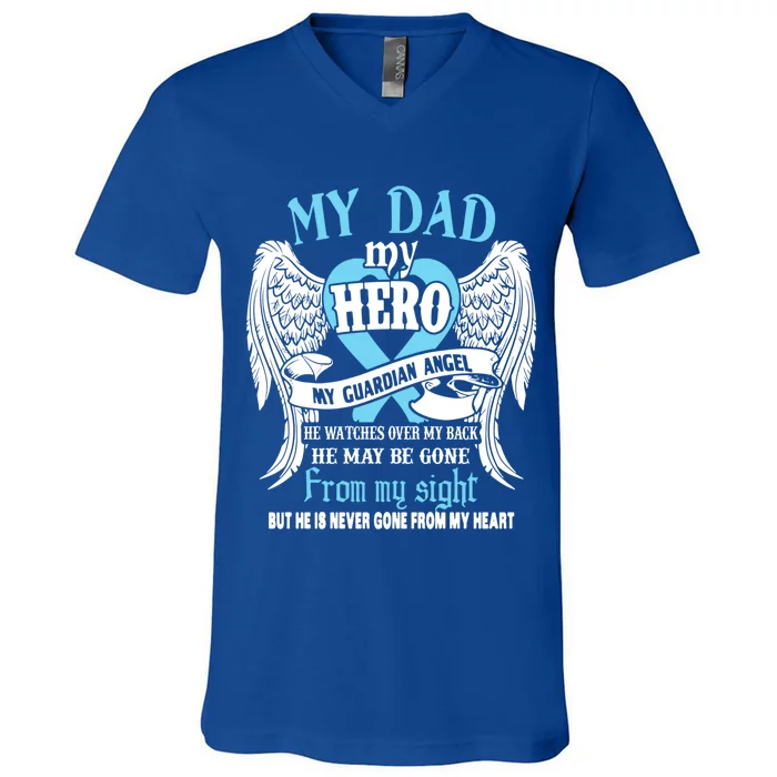 My Dad My Hero My Guardian Angel He Watches Over My Back Gift V-Neck T-Shirt