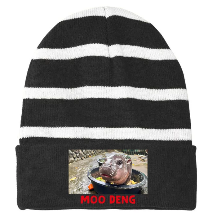 Moo Deng Striped Beanie with Solid Band