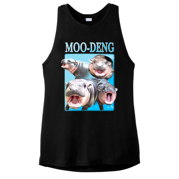 Moo Deng Meme Hippo Funny Ladies Tri-Blend Wicking Tank