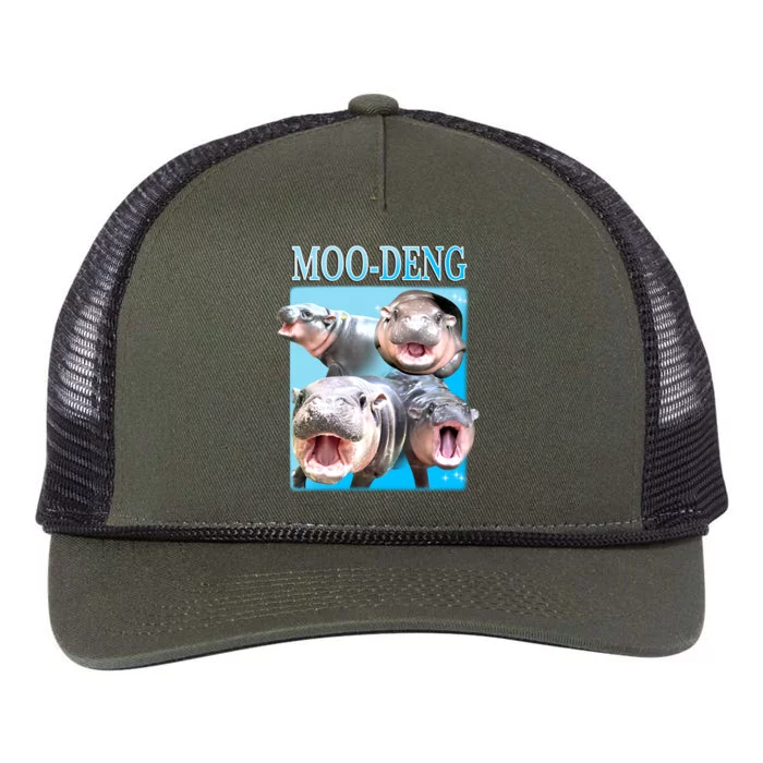 Moo Deng Meme Hippo Funny Retro Rope Trucker Hat Cap