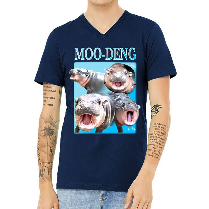 Moo Deng Meme Hippo Funny V-Neck T-Shirt