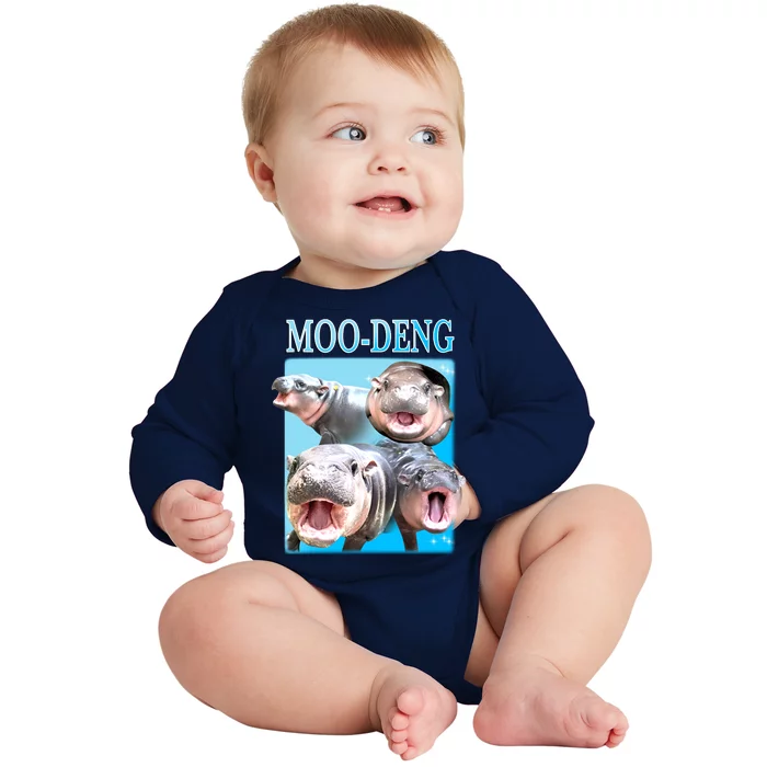 Moo Deng Meme Hippo Funny Baby Long Sleeve Bodysuit