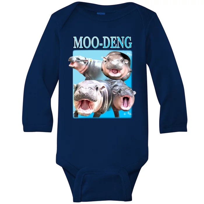 Moo Deng Meme Hippo Funny Baby Long Sleeve Bodysuit