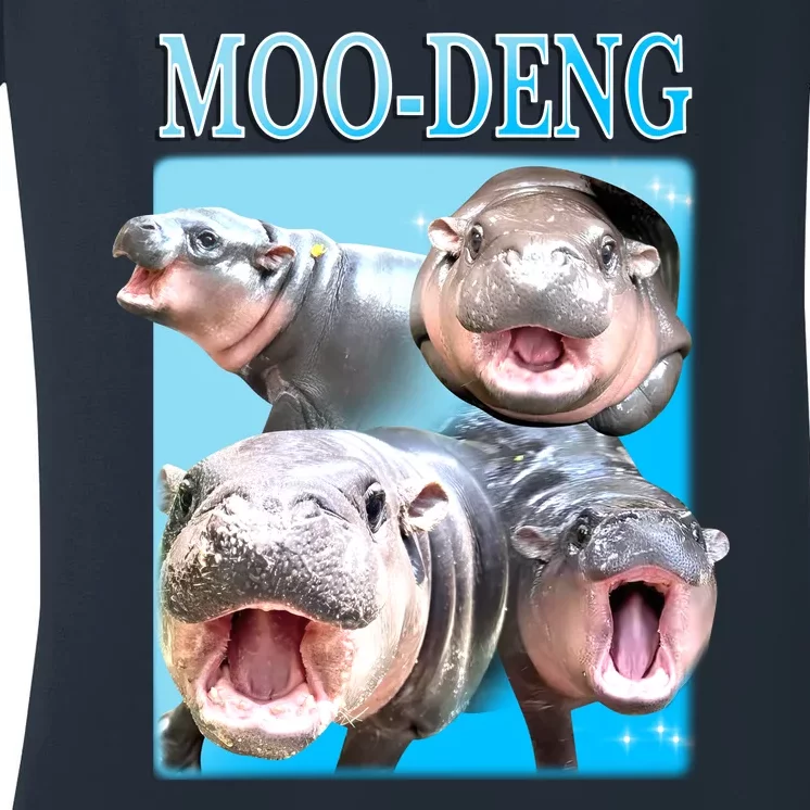 Moo Deng Meme Hippo Funny Women's V-Neck T-Shirt