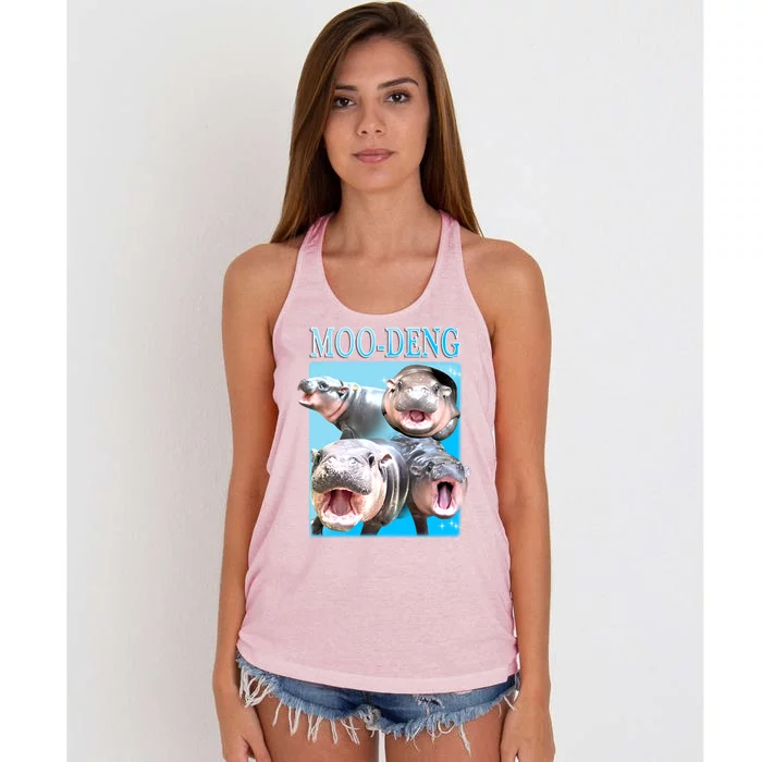 Moo Deng Meme Hippo Funny Women's Knotted Racerback Tank