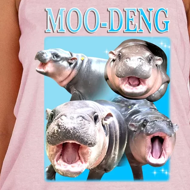 Moo Deng Meme Hippo Funny Women's Knotted Racerback Tank