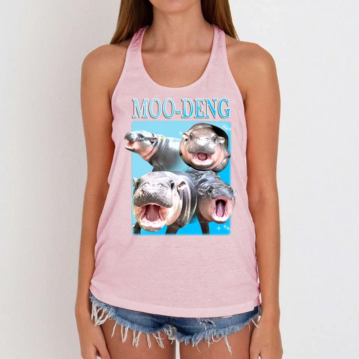 Moo Deng Meme Hippo Funny Women's Knotted Racerback Tank