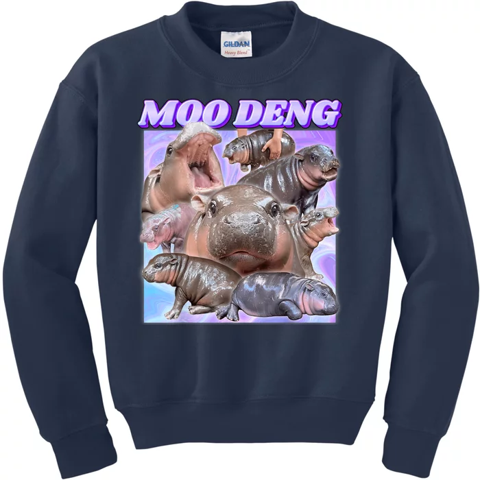 Moo Deng Meme Hippo Kids Sweatshirt