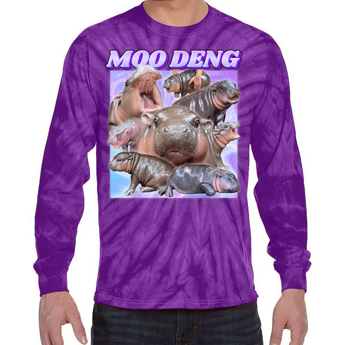 Moo Deng Meme Hippo Tie-Dye Long Sleeve Shirt