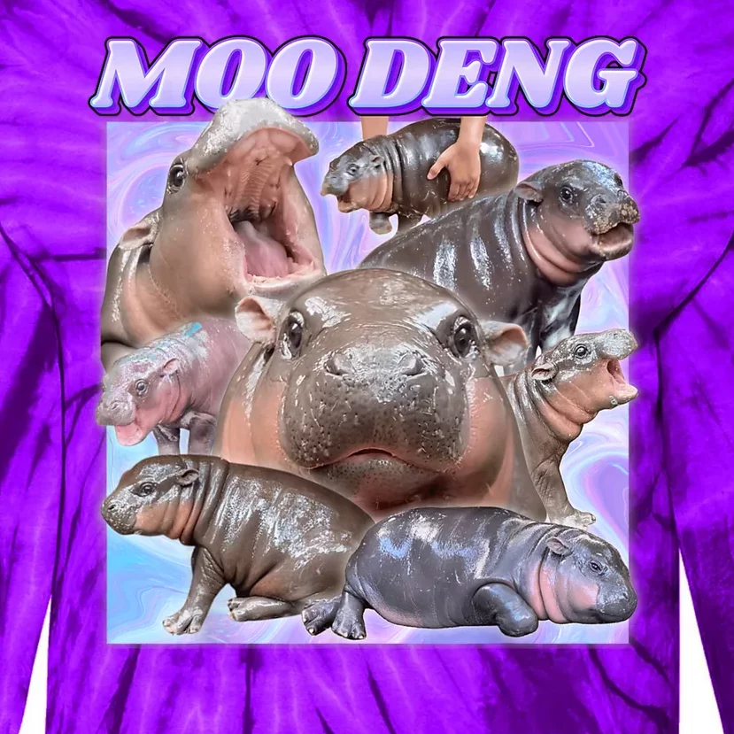 Moo Deng Meme Hippo Tie-Dye Long Sleeve Shirt