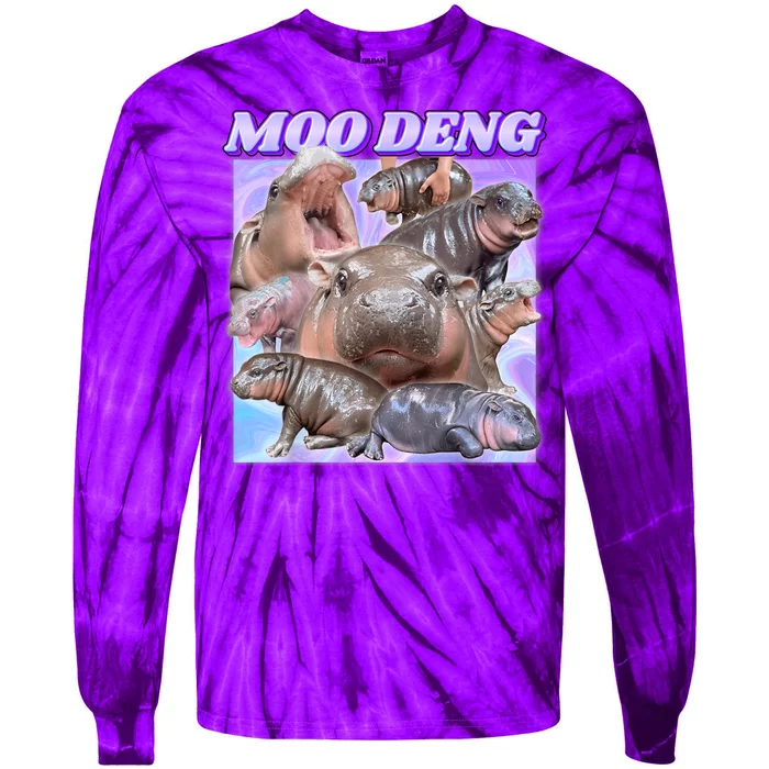 Moo Deng Meme Hippo Tie-Dye Long Sleeve Shirt