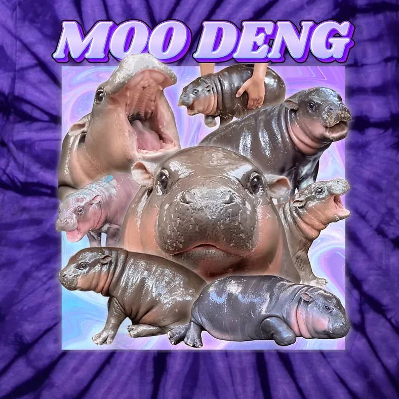 Moo Deng Meme Hippo Tie-Dye T-Shirt