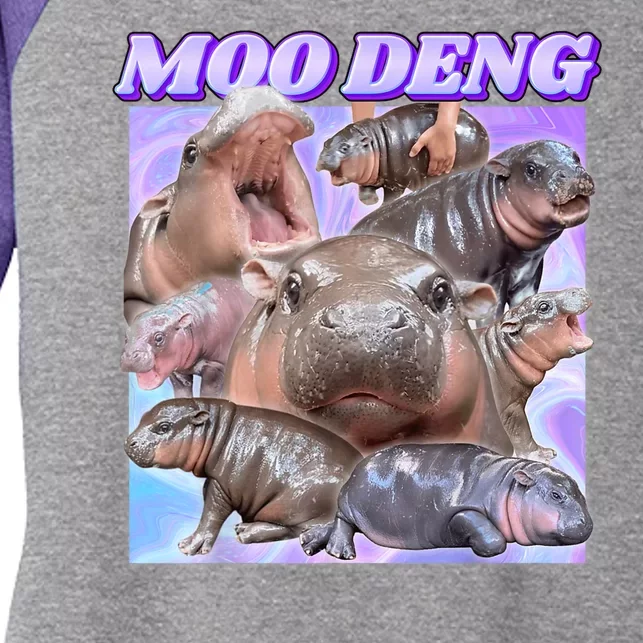 Moo Deng Meme Hippo Women's Tri-Blend 3/4-Sleeve Raglan Shirt