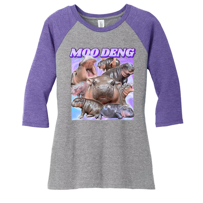 Moo Deng Meme Hippo Women's Tri-Blend 3/4-Sleeve Raglan Shirt