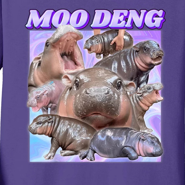 Moo Deng Meme Hippo Kids Long Sleeve Shirt