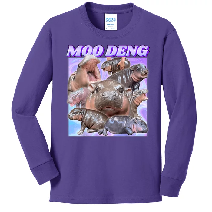 Moo Deng Meme Hippo Kids Long Sleeve Shirt