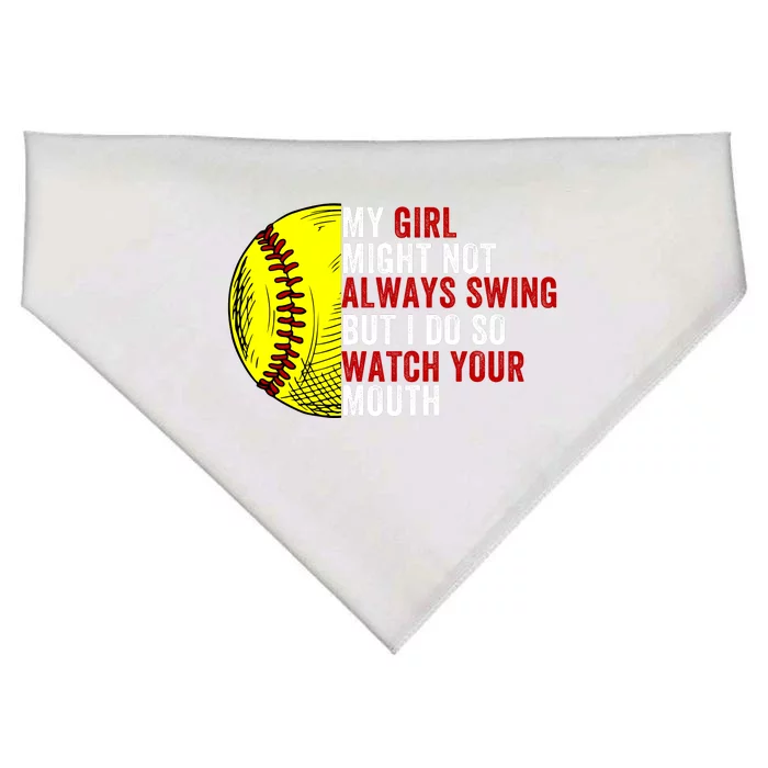 My Daughter Might Not Always Swing But I Do So Watch Your Mouth Softball Player USA-Made Doggie Bandana