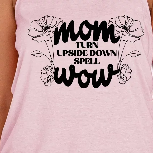 Mothers Day Mom Turn Upside Down Spell Wow Women's Knotted Racerback Tank