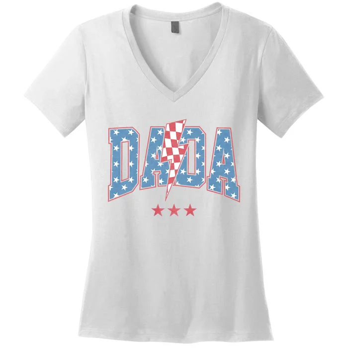 Mama Dada Mini 4th Of July American Family Matching Women's V-Neck T-Shirt