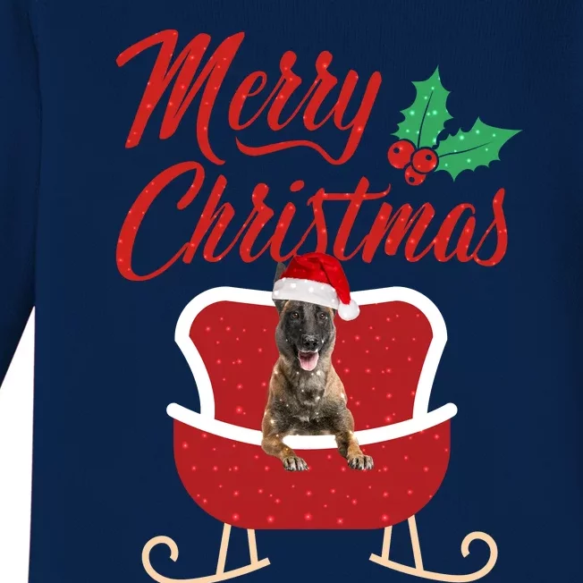 Malinois Dog Merry Christmas Design For The Holiday Season! Baby Long Sleeve Bodysuit