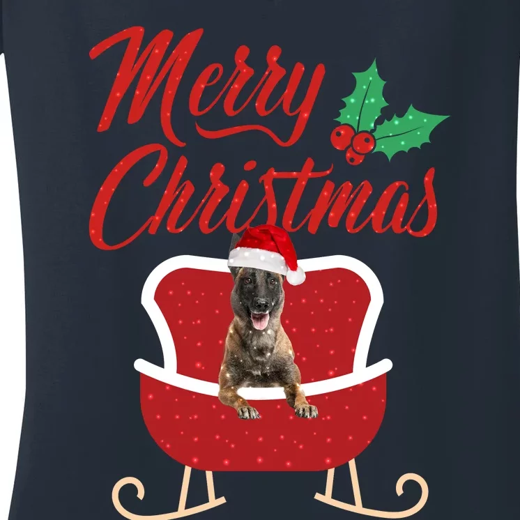 Malinois Dog Merry Christmas Design For The Holiday Season! Women's V-Neck T-Shirt