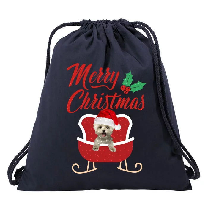 Maltese Dog Merry Christmas Design For The Holiday Season! Drawstring Bag