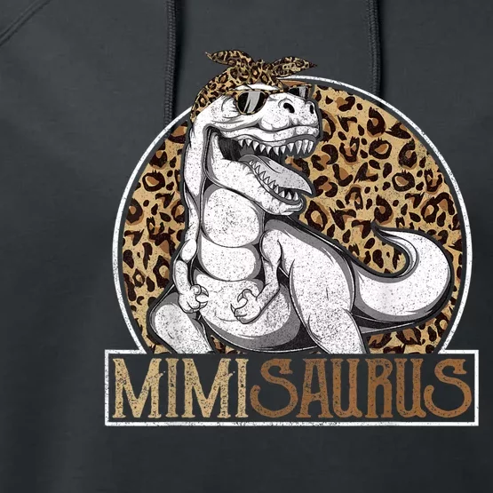 Mimisaurus Dinosaur Mimi Leopard Shirt, Mothers Day Grandma Performance Fleece Hoodie